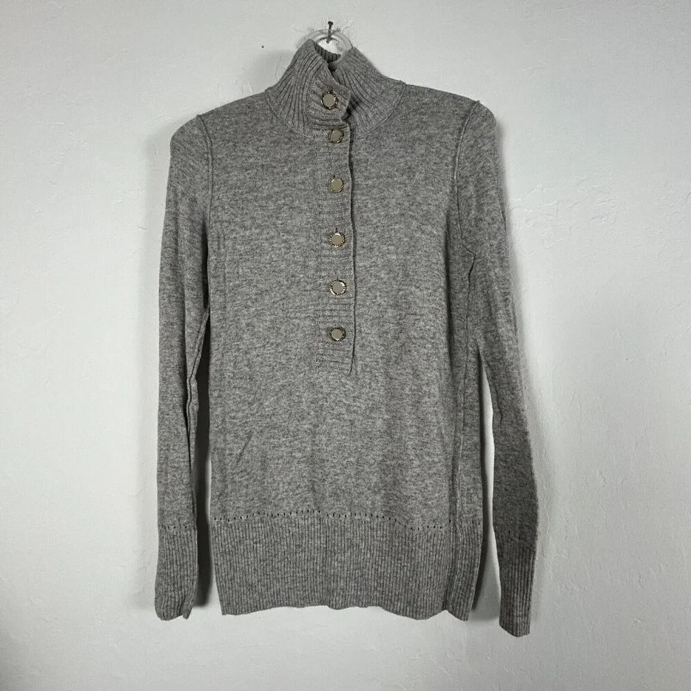 Tory Burch Womens Giselle Rib-Trim Sweater XS Gray Wool Cashmere Blend Pullover